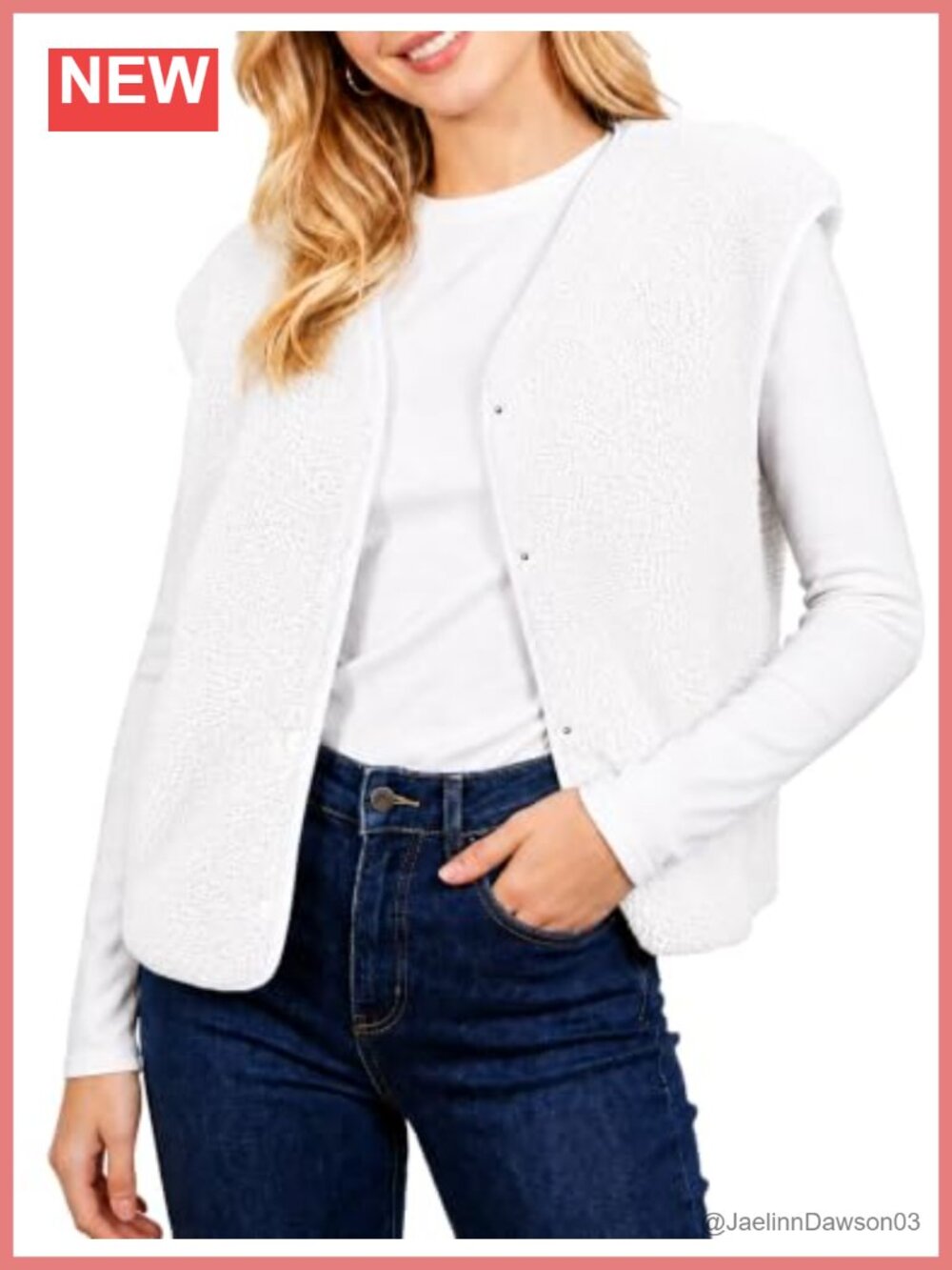 Fuzzy Fleece V Neck Sleeveless Button Vest Warm Layering Outerwear